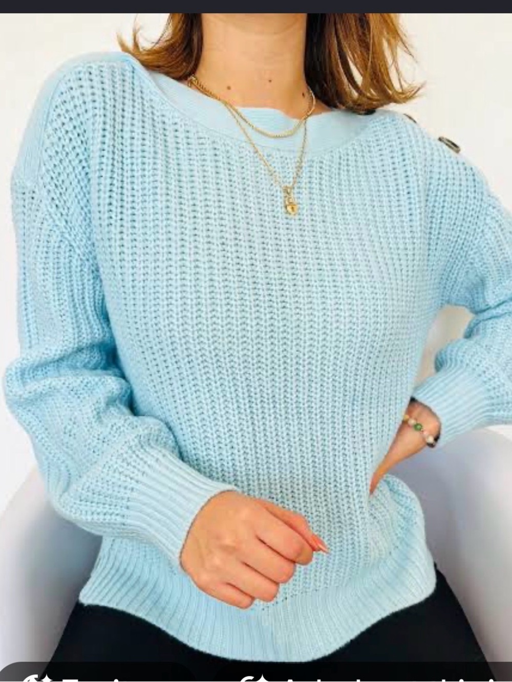 Time and Tru Light Blue Crewneck Sweater with Shoulder Buttons